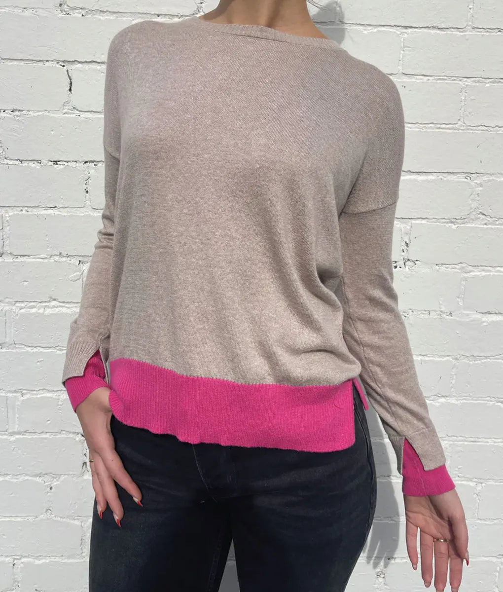 Sophie Moran - Oatmeal/Pink Arm Patch Sweater