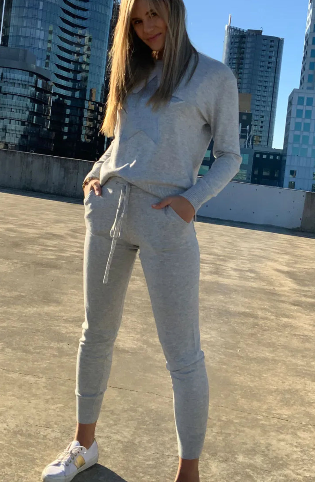 Sophie Moran Cotton Cashmere Joggers Light Grey Marle