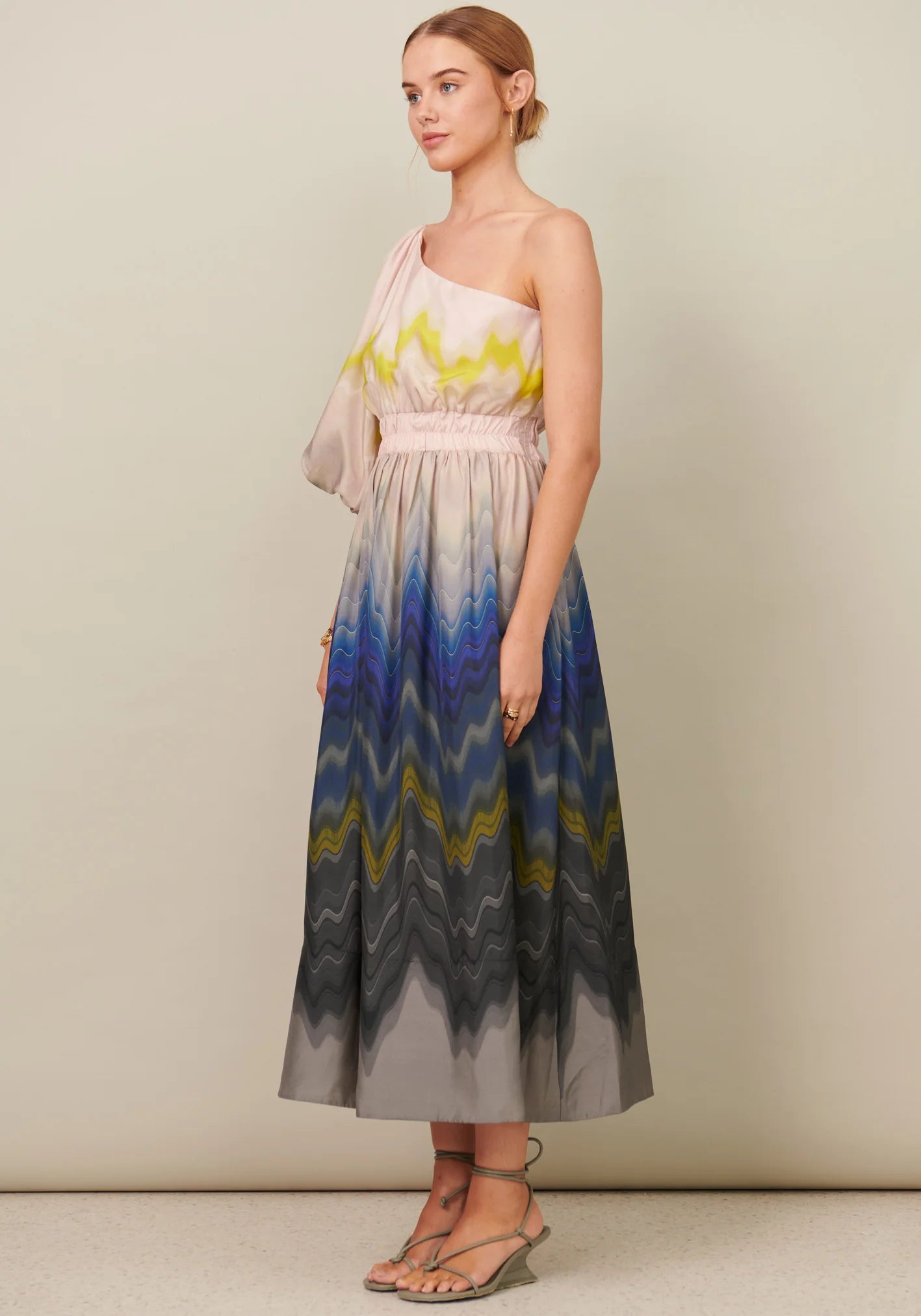 POL Clothing - Cecilia One Shoulder Silk Dress - Cecilia Print