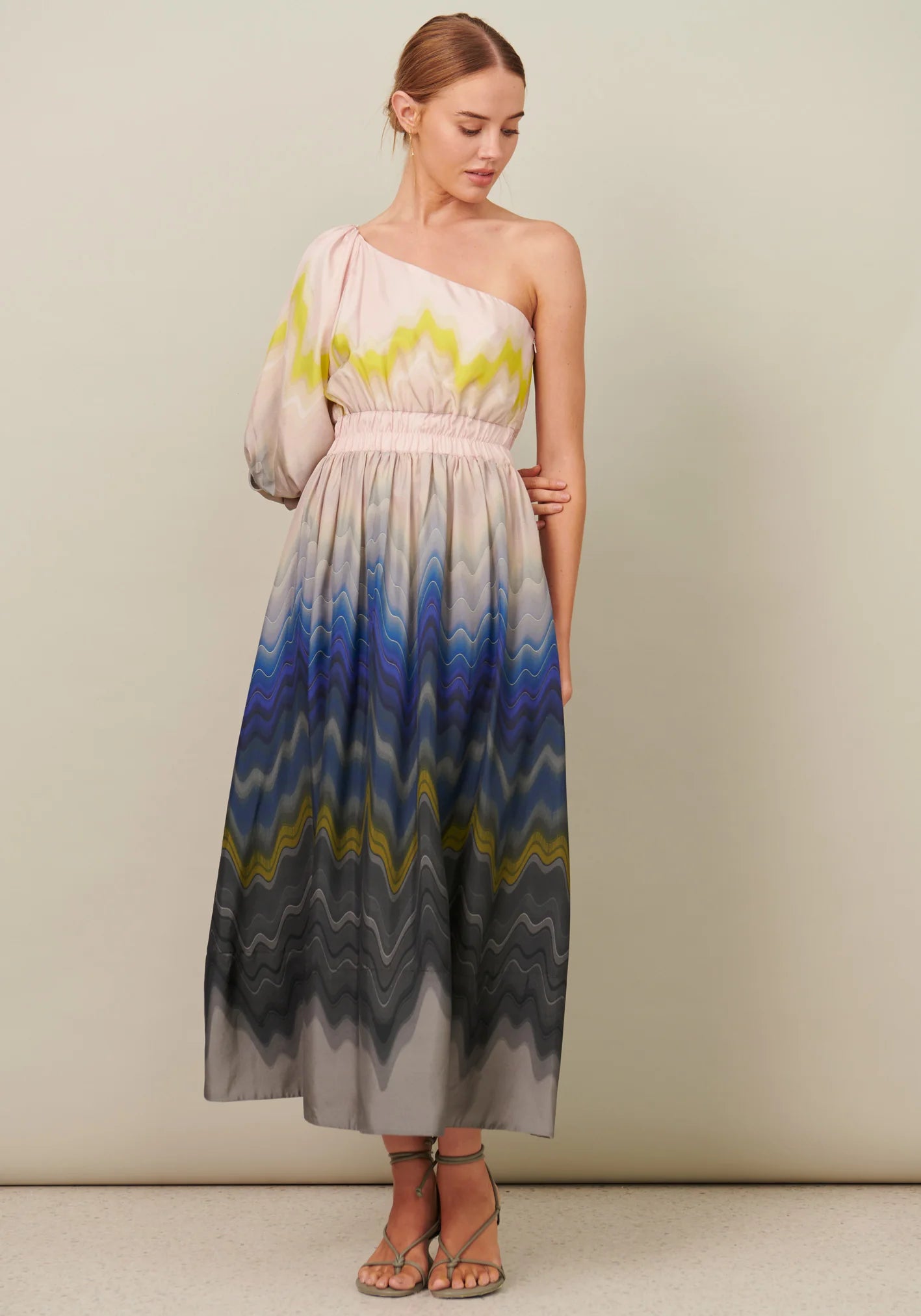 POL Clothing - Cecilia One Shoulder Silk Dress - Cecilia Print