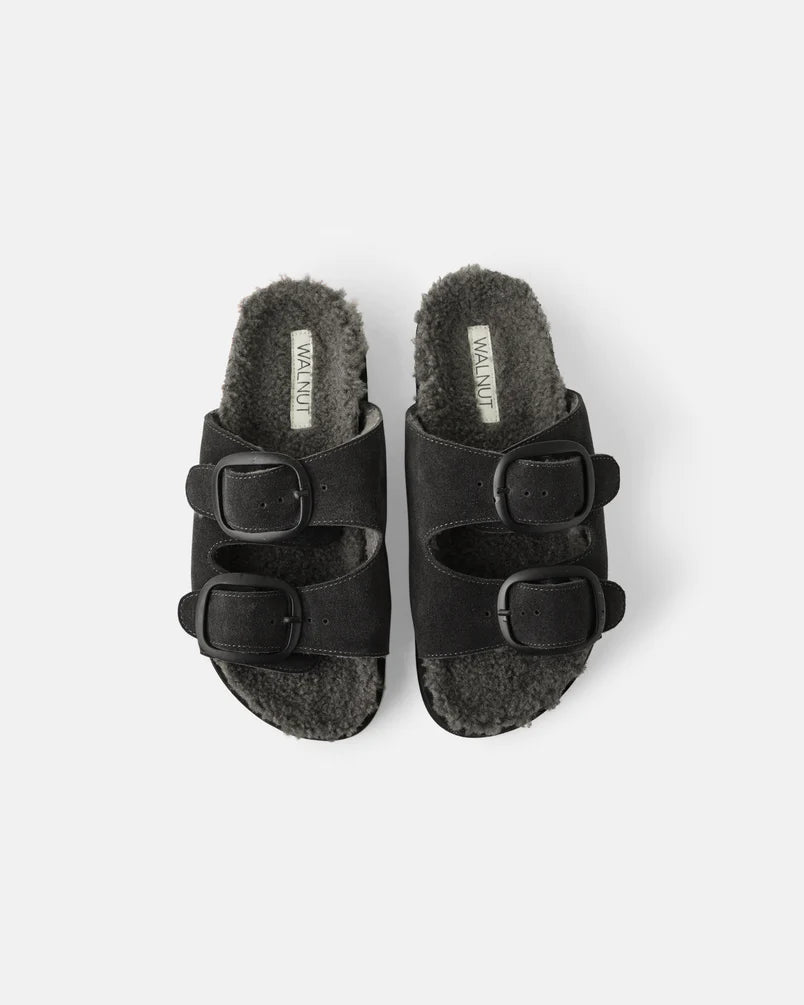Walnut - Milly Suede Slide - Charcoal