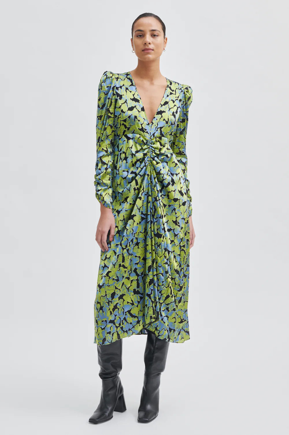 Second Female Lelou Foil Print Dress Shadow Lime Kitty Co Yarrawonga
