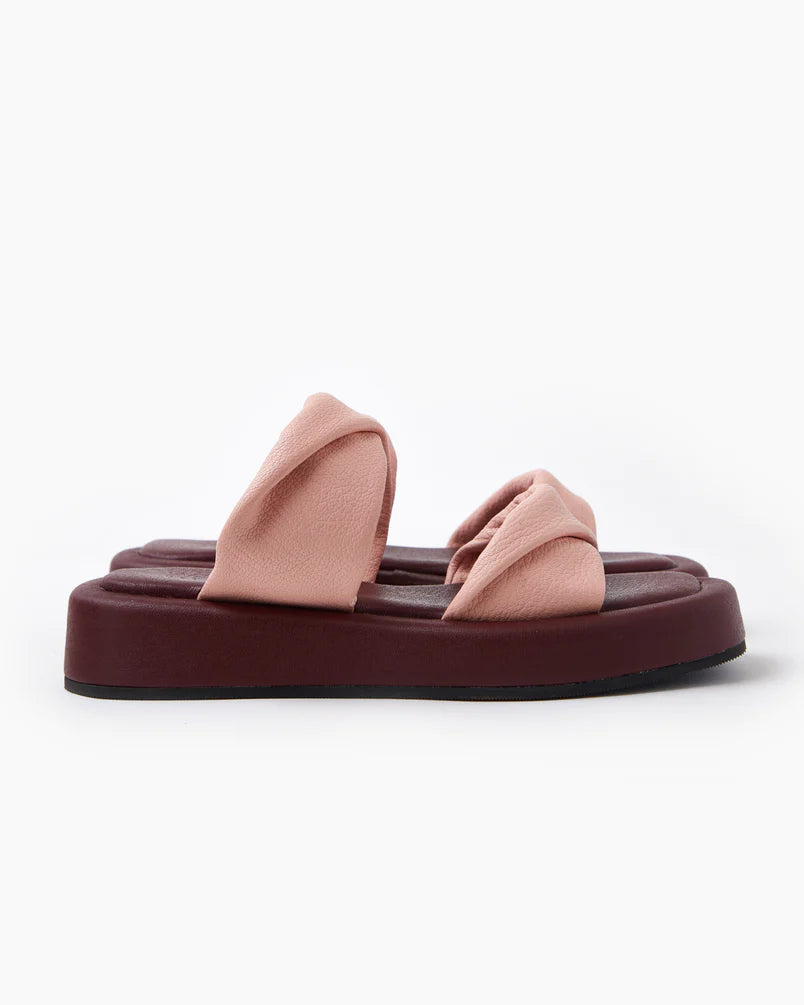 Walnut - Sibi Leather Slide - Baby Pink/Burgundy