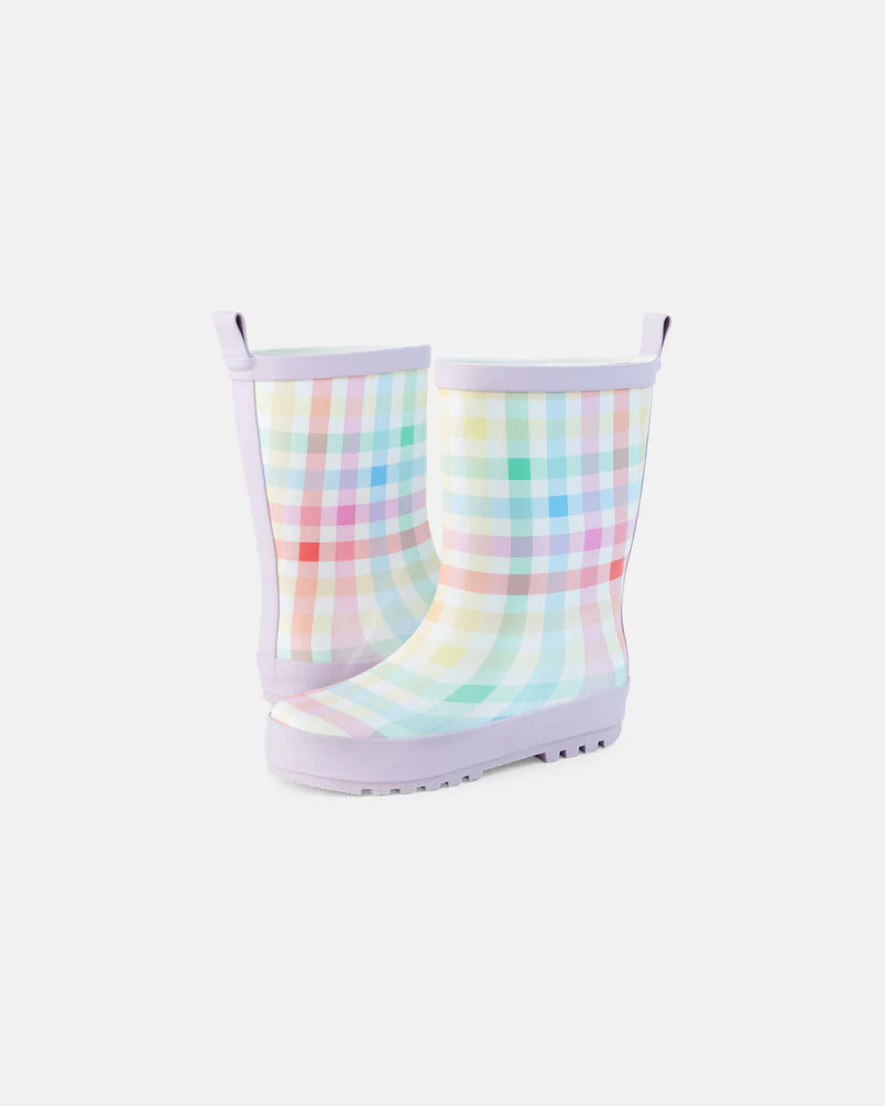 Walnut Play Gumboots Check Lilac Kitty Co Yarrawonga